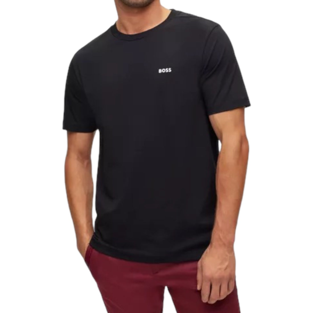 BOSS Stretch-bomulds T-shirt med kontrastlogo