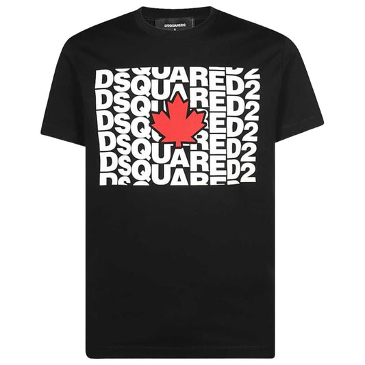 Dsquared2 S74GD0827 Red Leaf Logo Schwarzes T-Shirt