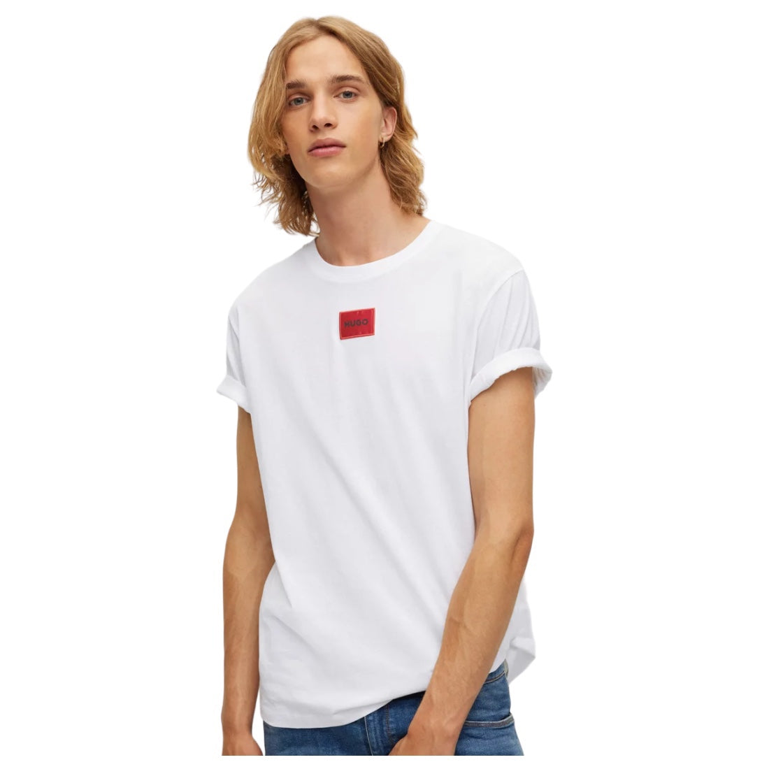 HUGO Regular Fit puuvillainen T-paita punaisella logolla
